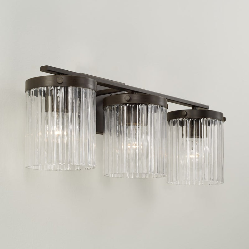 Capital Lighting Vaughn 3Lt Vanity, Rubbed Bronze/Beveled Fluted