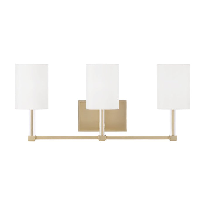 Capital Lighting Ingrid 3 Light Vanity, Brass/White Fabric Shade
