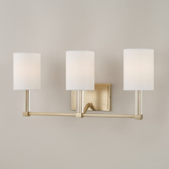 Capital Lighting Ingrid 3 Light Vanity, Brass/White Fabric Shade