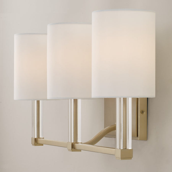Capital Lighting Ingrid 3 Light Vanity, Brass/White Fabric Shade