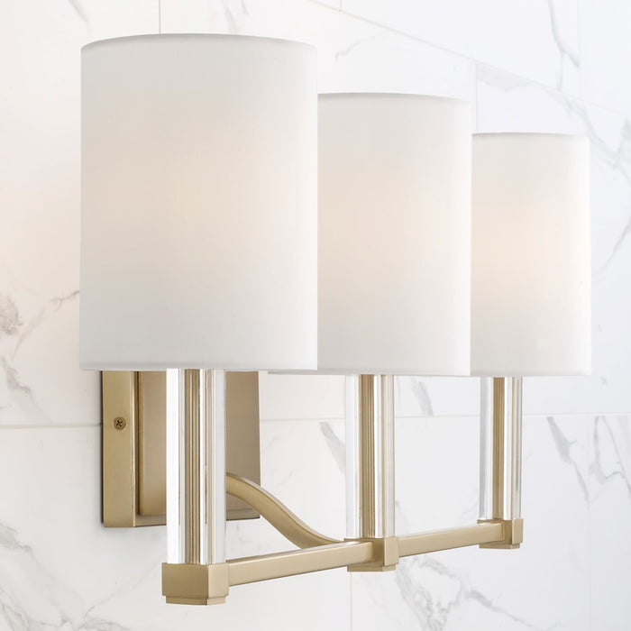 Capital Lighting Ingrid 3 Light Vanity, Brass/White Fabric Shade