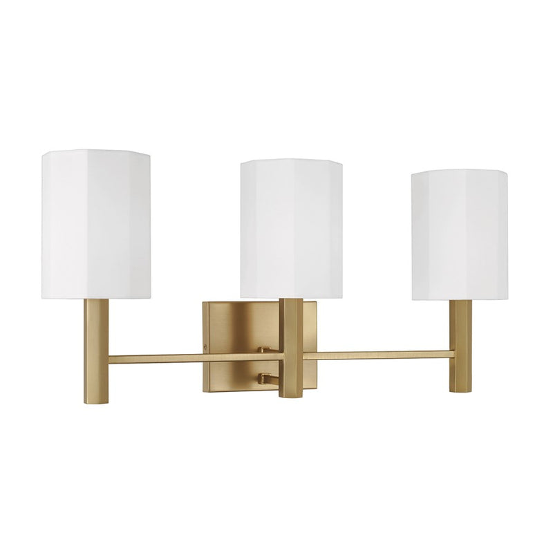 Capital Lighting Adrian 3 Light Vanity, Aged Brass/White Fabric