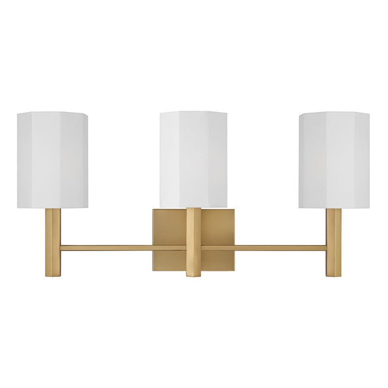 Capital Lighting Adrian 3 Light Vanity, Aged Brass/White Fabric