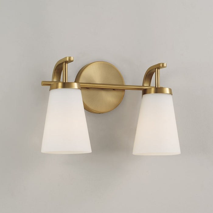 Homeplace Lighting Drake 2Lt Vanity, Aged Brass/Soft White Glass