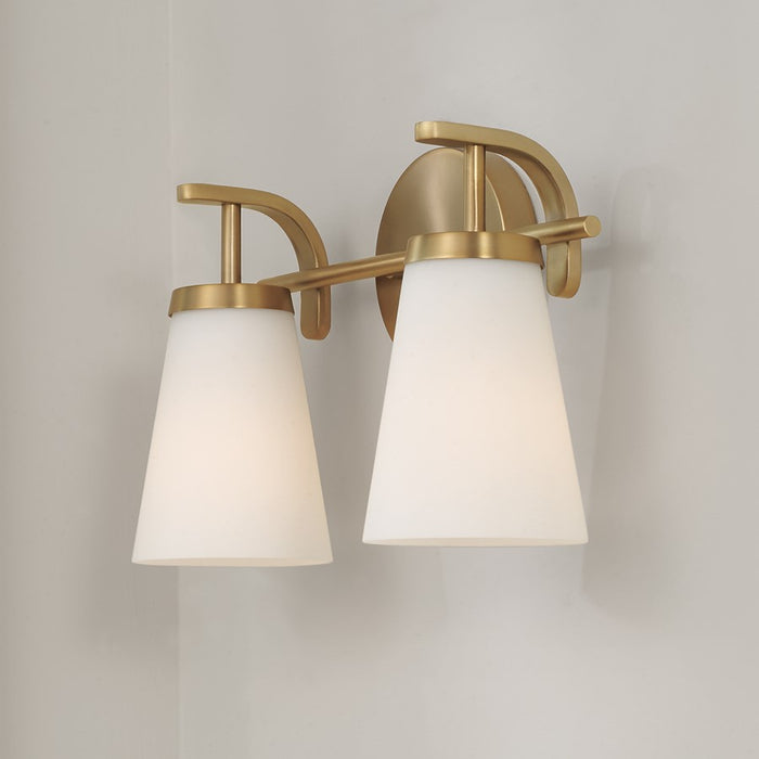Homeplace Lighting Drake 2Lt Vanity, Aged Brass/Soft White Glass