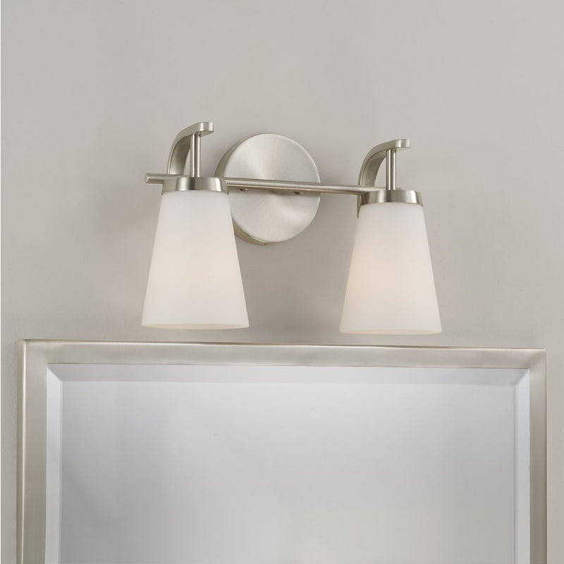 Homeplace Lighting Drake 2Lt Vanity, Nickel/Soft White Glass