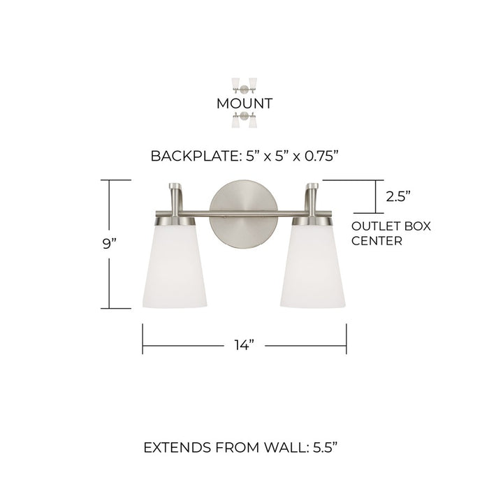 Homeplace Lighting Drake 2Lt Vanity, Nickel/Soft White Glass