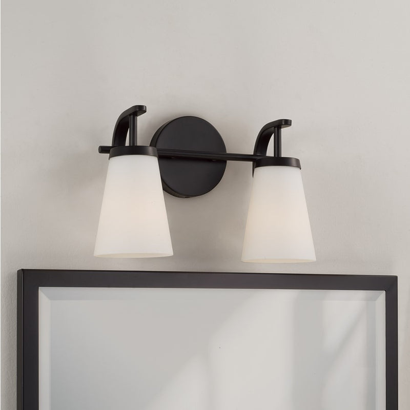 Homeplace Lighting Drake 2Lt Vanity, Matte Black/Soft White Glass