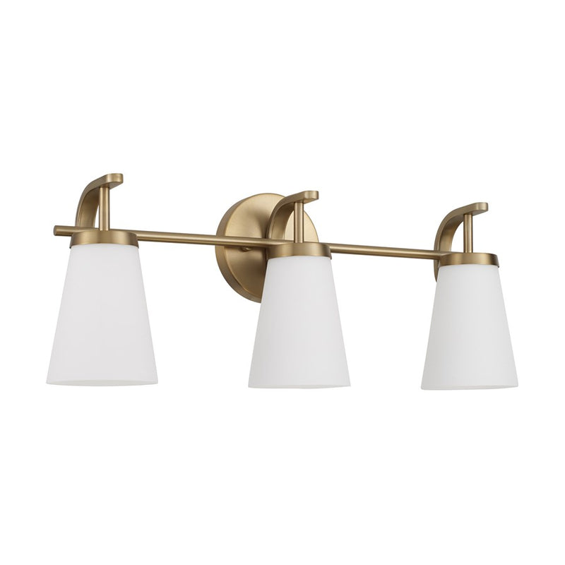 Homeplace Lighting Drake 3Lt Vanity, Aged Brass/Soft White Glass