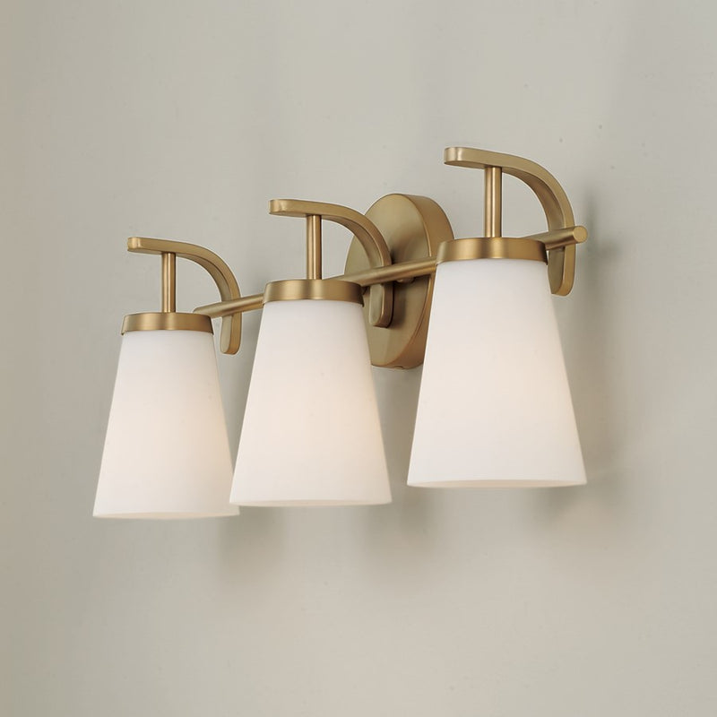 Homeplace Lighting Drake 3Lt Vanity, Aged Brass/Soft White Glass