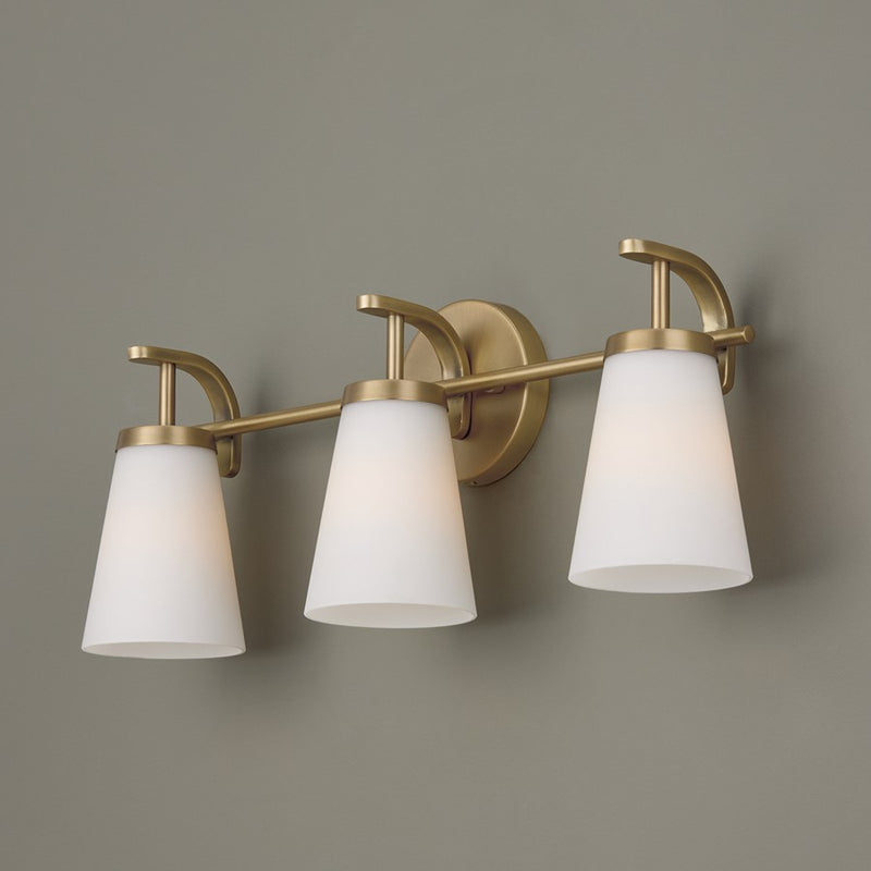 Homeplace Lighting Drake 3Lt Vanity, Aged Brass/Soft White Glass