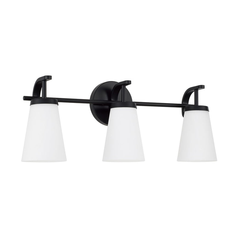 Homeplace Lighting Drake 3Lt Vanity, Matte Black/Soft White Glass