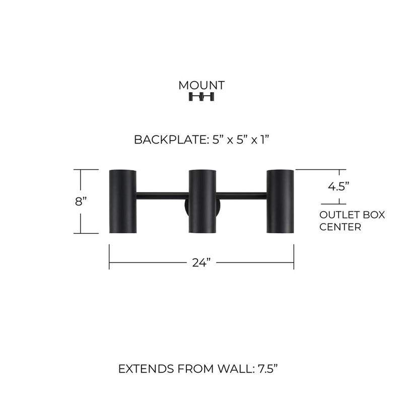 Capital Lighting Robbie 3 Light Vanity, Matte Black