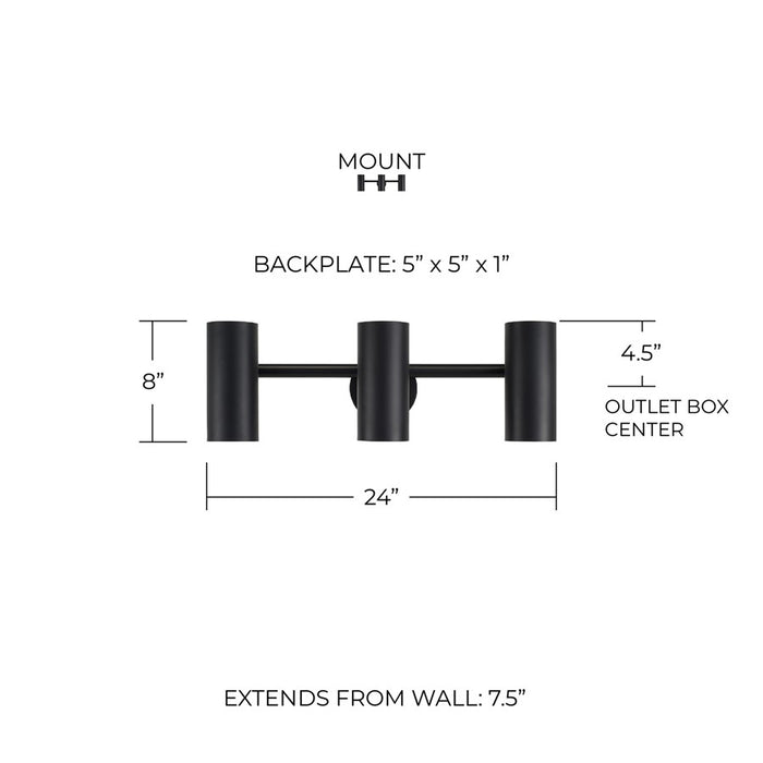 Capital Lighting Robbie 3 Light Vanity, Matte Black