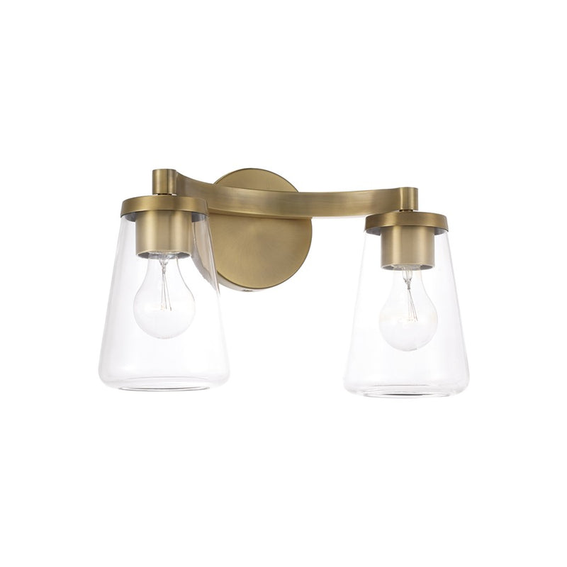 Homeplace Lighting Aaron 2 Light Vanity, Aged Brass/Clear Glass