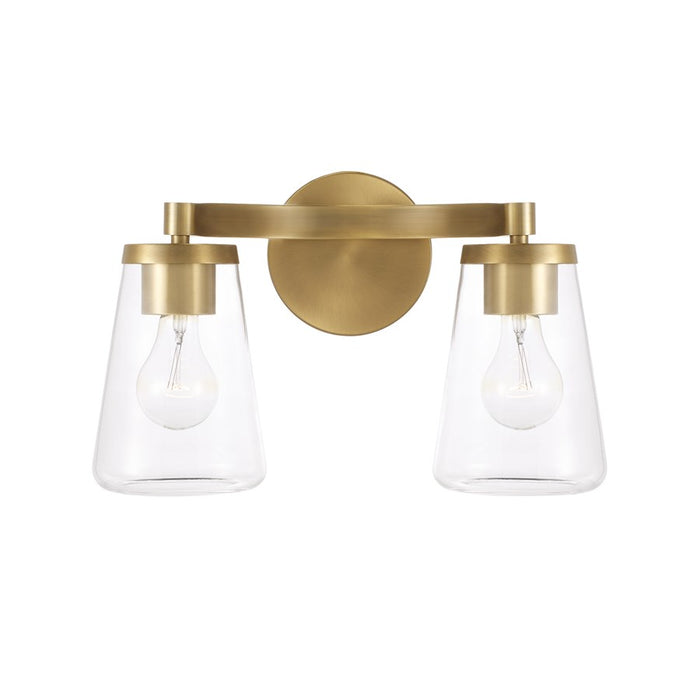 Homeplace Lighting Aaron 2 Light Vanity, Aged Brass/Clear Glass