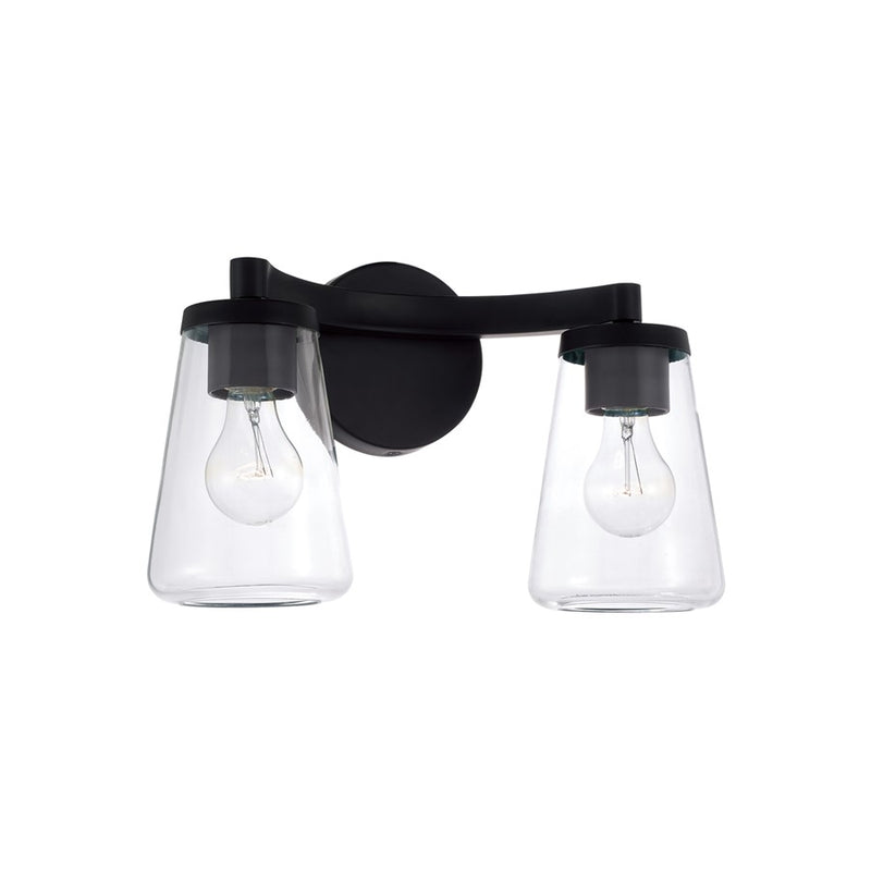 Homeplace Lighting Aaron 2 Light Vanity, Matte Black/Clear Glass