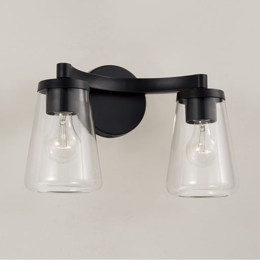 Homeplace Lighting Aaron 2 Light Vanity, Matte Black/Clear Glass