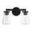 Homeplace Lighting Aaron 2 Light Vanity, Matte Black/Clear Glass