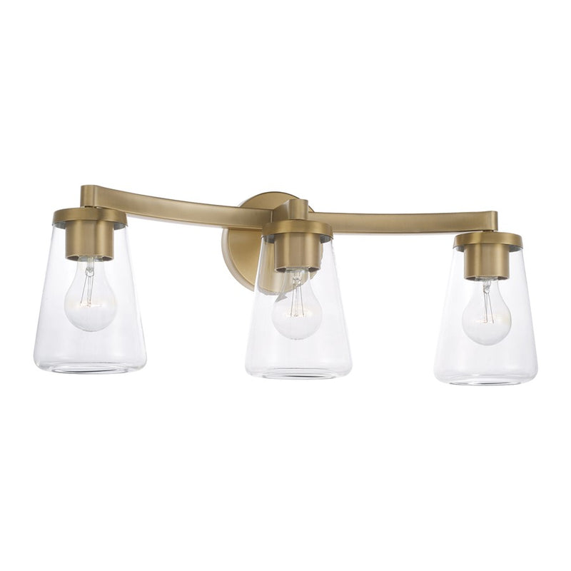 Homeplace Lighting Aaron 3 Light Vanity, Aged Brass/Clear Glass