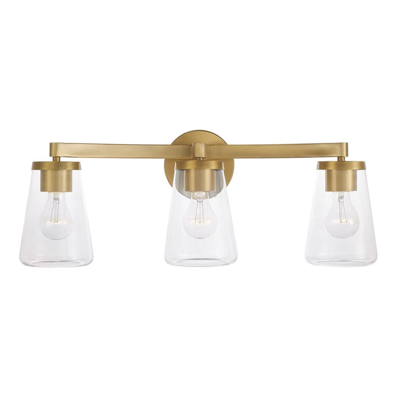 Homeplace Lighting Aaron 3 Light Vanity, Aged Brass/Clear Glass