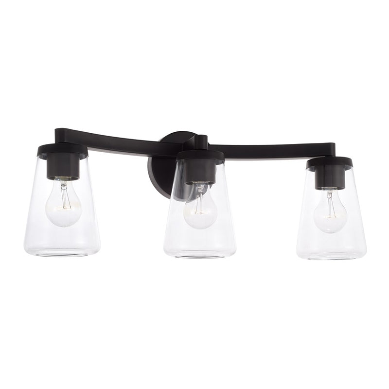Homeplace Lighting Aaron 3 Light Vanity, Matte Black/Clear Glass