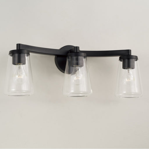 Homeplace Lighting Aaron 3 Light Vanity, Matte Black/Clear Glass