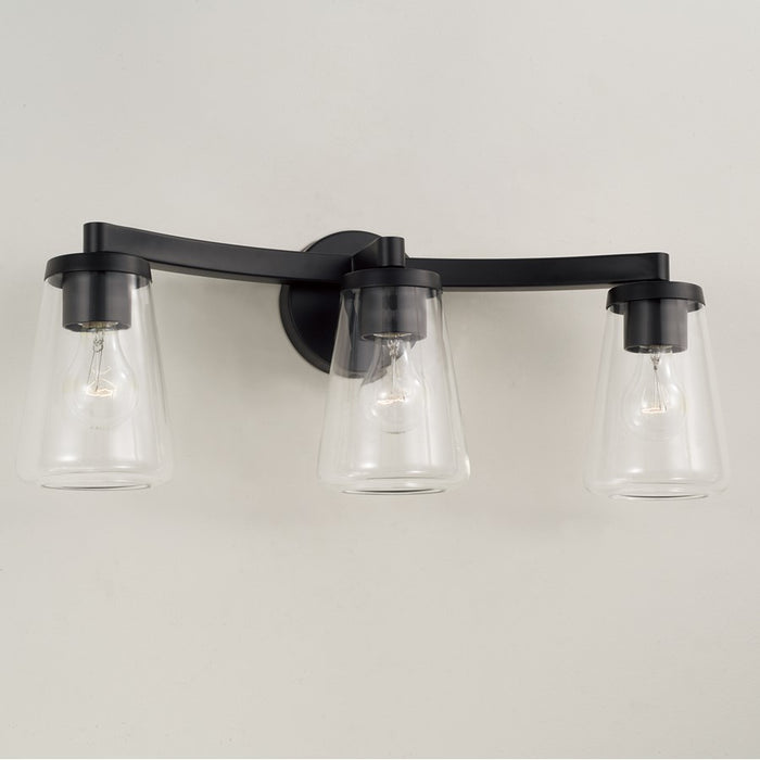 Homeplace Lighting Aaron 3 Light Vanity, Matte Black/Clear Glass