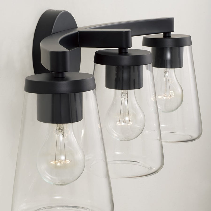 Homeplace Lighting Aaron 3 Light Vanity, Matte Black/Clear Glass