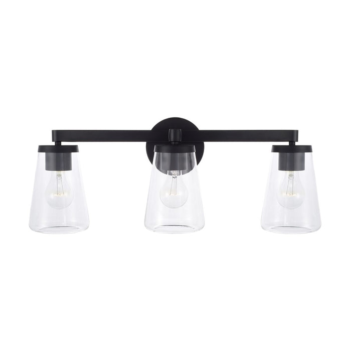 Homeplace Lighting Aaron 3 Light Vanity, Matte Black/Clear Glass