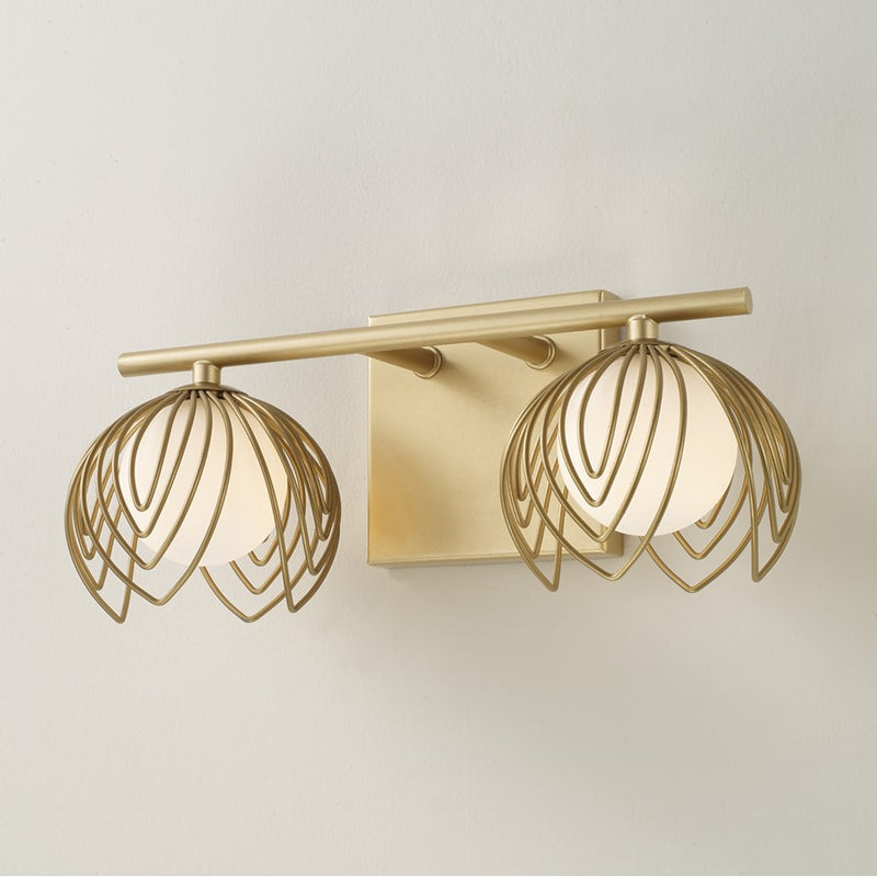 Capital Lighting Flora 2Lt Vanity, Buffed Gold/White Glass Globes