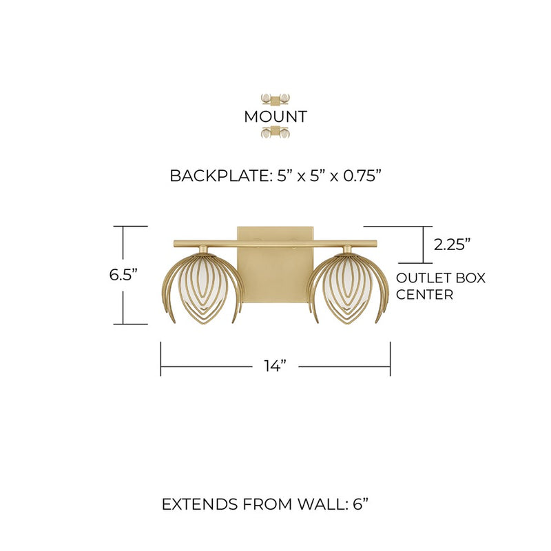 Capital Lighting Flora 2Lt Vanity, Buffed Gold/White Glass Globes
