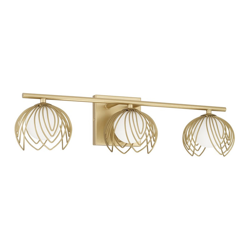 Capital Lighting Flora 3Lt Vanity, Buffed Gold/White Glass Globes
