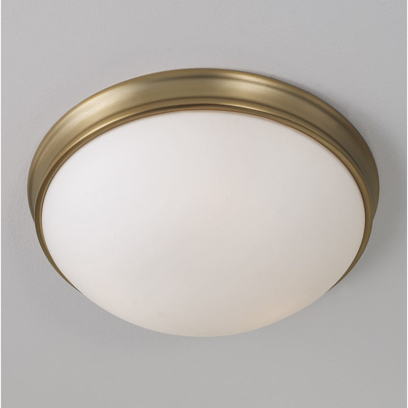 Homeplace Lighting Hansen 2Lt Flush Mount, Aged Brass/Soft White Glass