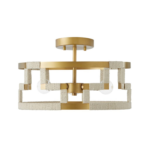 Capital Lighting Hala 3 Light Semi Flush Mount, Natural Jute/Brass
