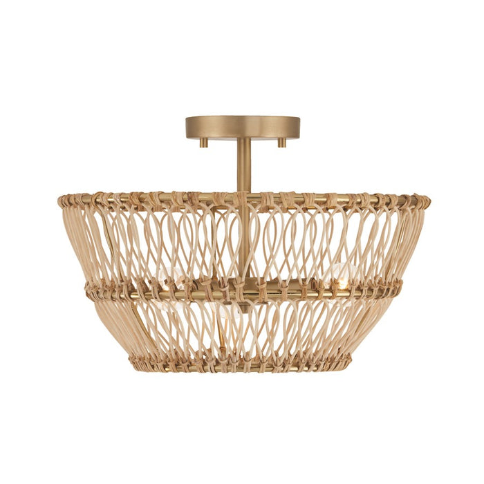 Capital Lighting Wren 3 Light Semi Flush Mount, Brass/Natural