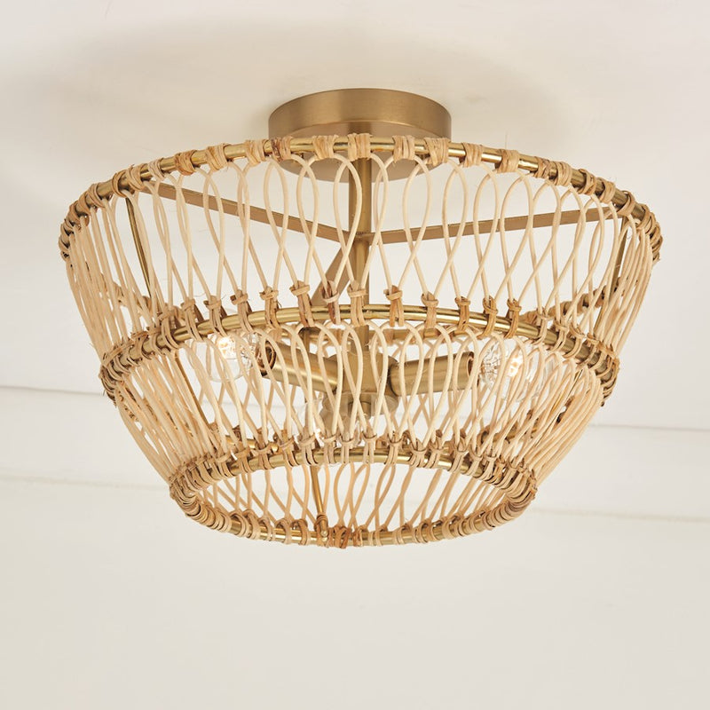 Capital Lighting Wren 3 Light Semi Flush Mount, Brass/Natural