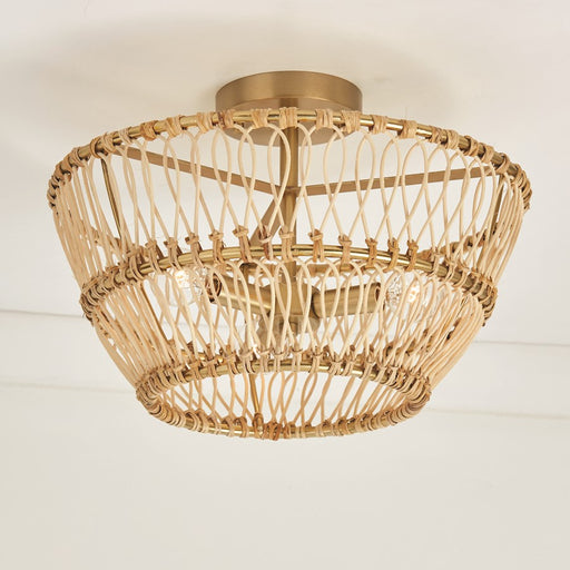 Capital Lighting Wren 3 Light Semi Flush Mount, Brass/Natural