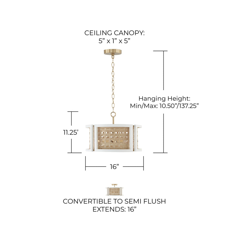 Capital Lighting Lola 4 Light Semi Flush, Flat White/Matte Brass