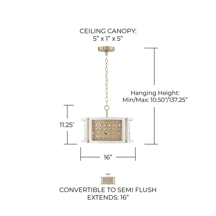 Capital Lighting Lola 4 Light Semi Flush, Flat White/Matte Brass