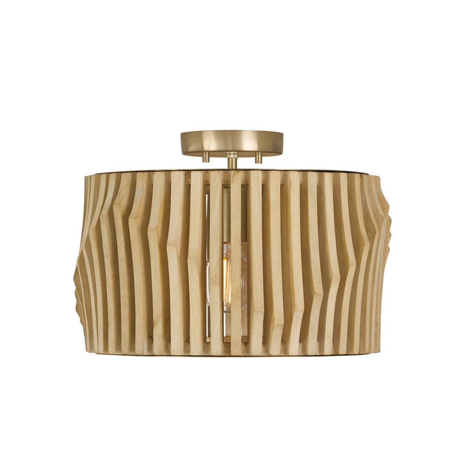 Capital Lighting Archer 1Lt Semi-Flush Mount, Blonde Wood/Brass