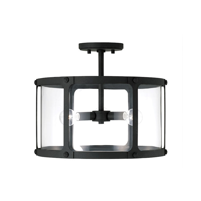 Capital Lighting Brennen 3 Light Semi Flush, Black Iron/Clear