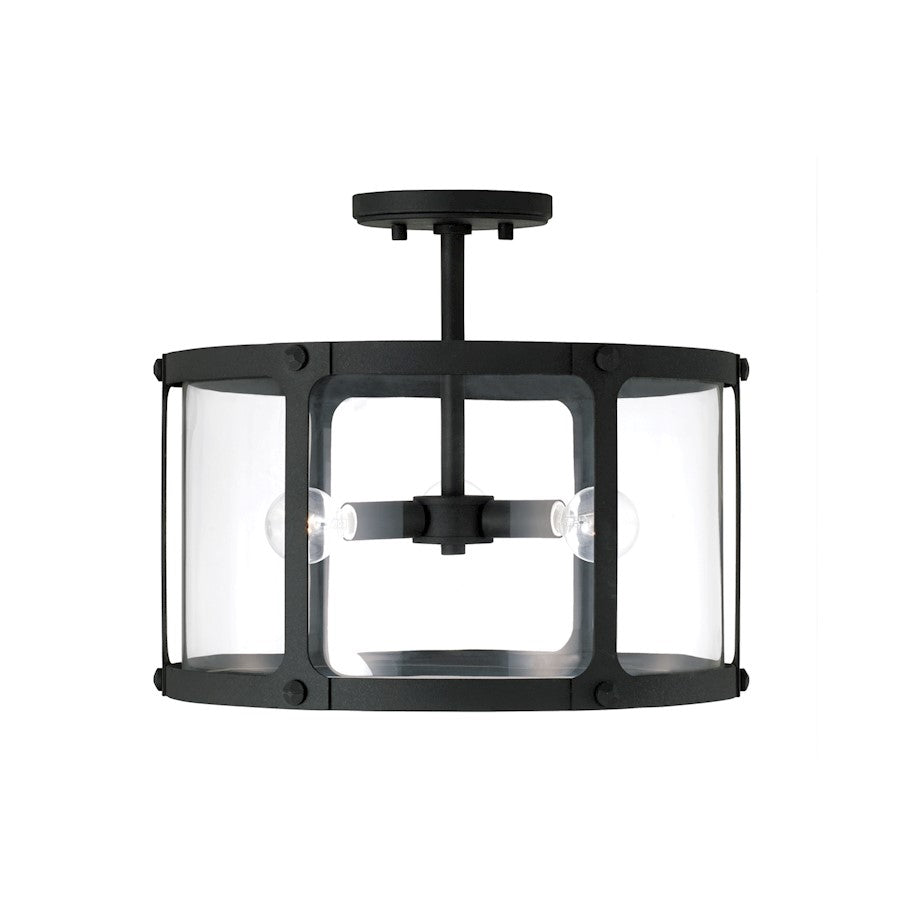 Capital Lighting Brennen 3 Light Semi Flush, Black Iron/Clear