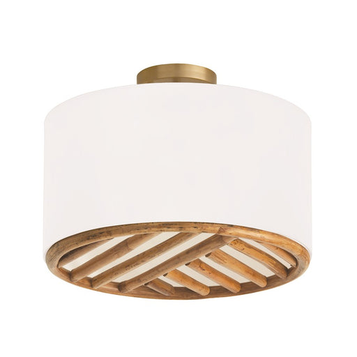 Capital Lighting Soleil 3 Light Semi Flush Mount, Brass/White Fabric