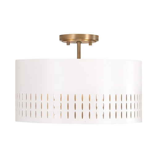 Capital Lighting Dash 3 Light Semi Flush Mount, Aged Brass/White
