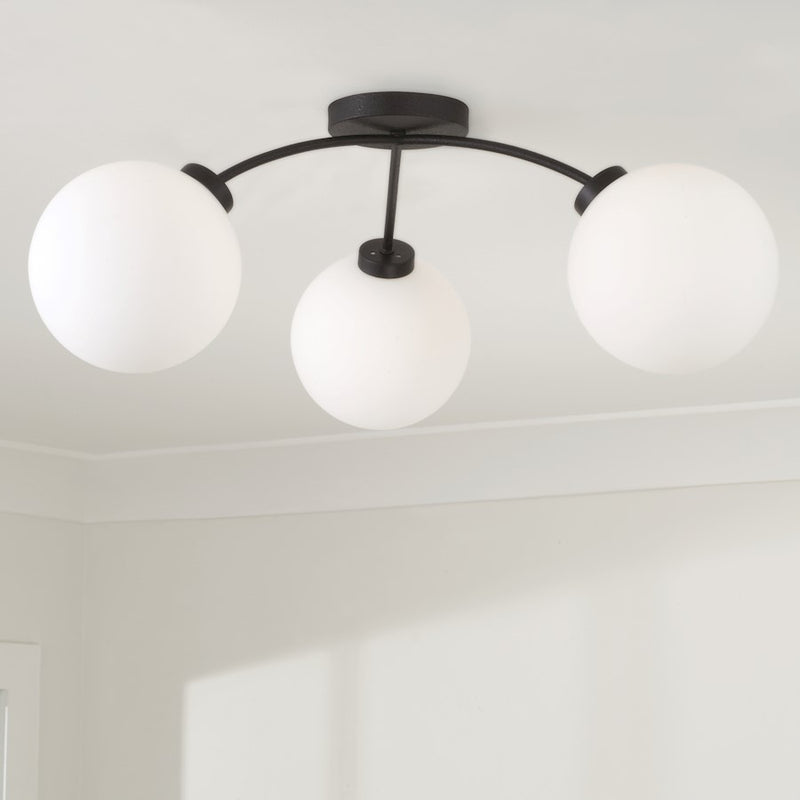 Capital Lighting Amos 3 Light Semi-Flush, Black Iron/Soft White