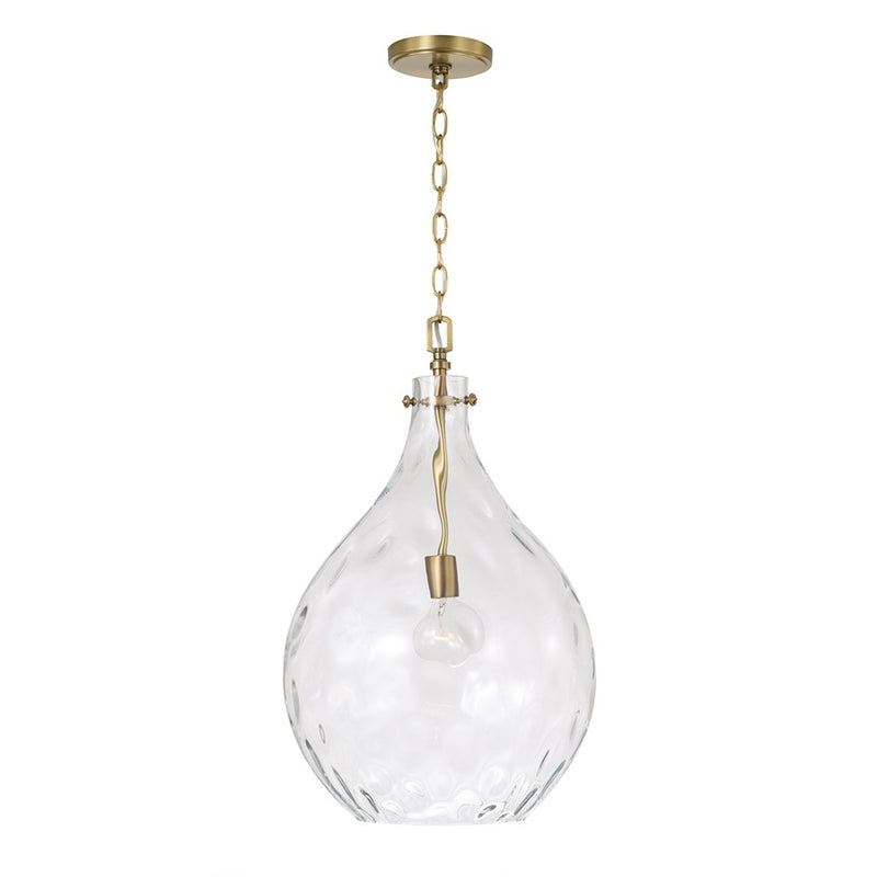 Capital Lighting Bristol 1Lt Pendant, Aged Brass/Clear Water Glass