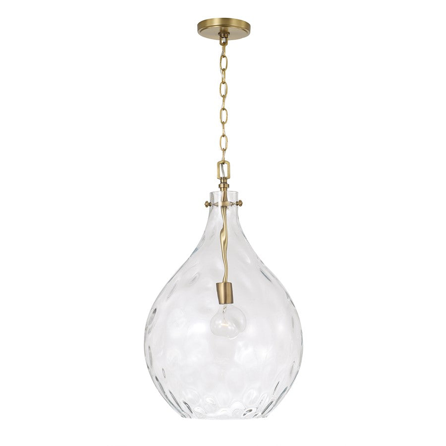 Capital Lighting Bristol 1Lt Pendant, Aged Brass/Clear Water Glass - 325011AD