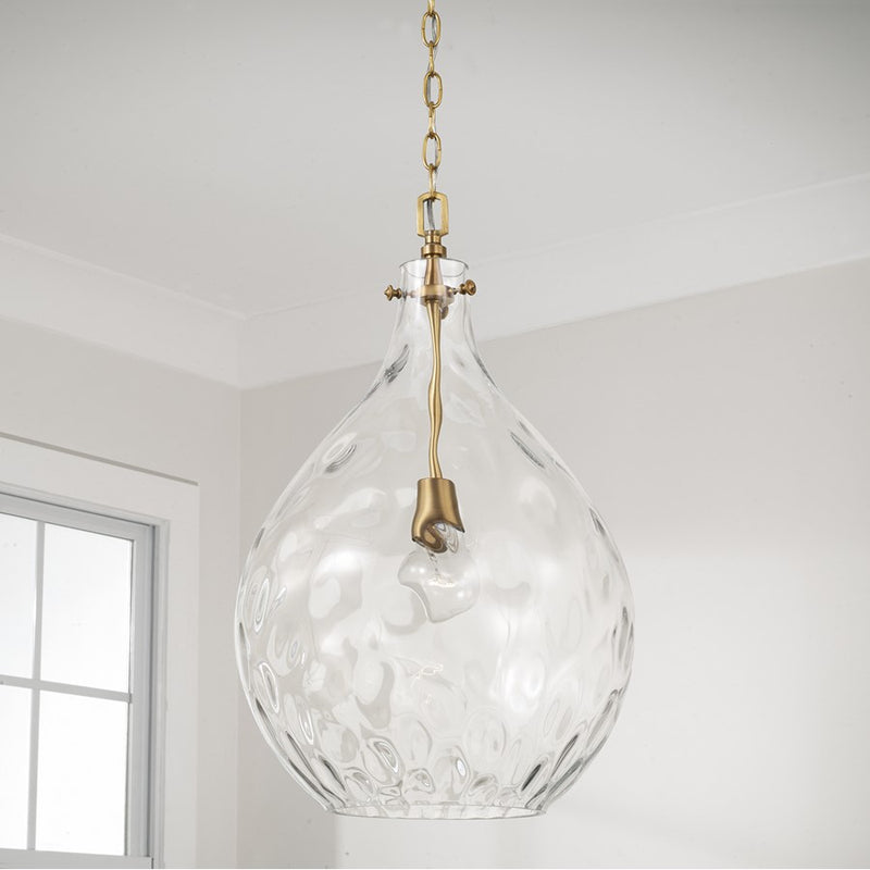 Capital Lighting Bristol 1Lt Pendant, Aged Brass/Clear Water Glass