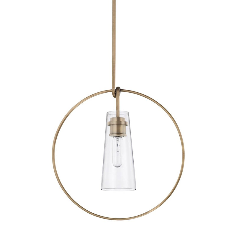 Capital Lighting 1 Light Pendant, Aged Brass/Clear